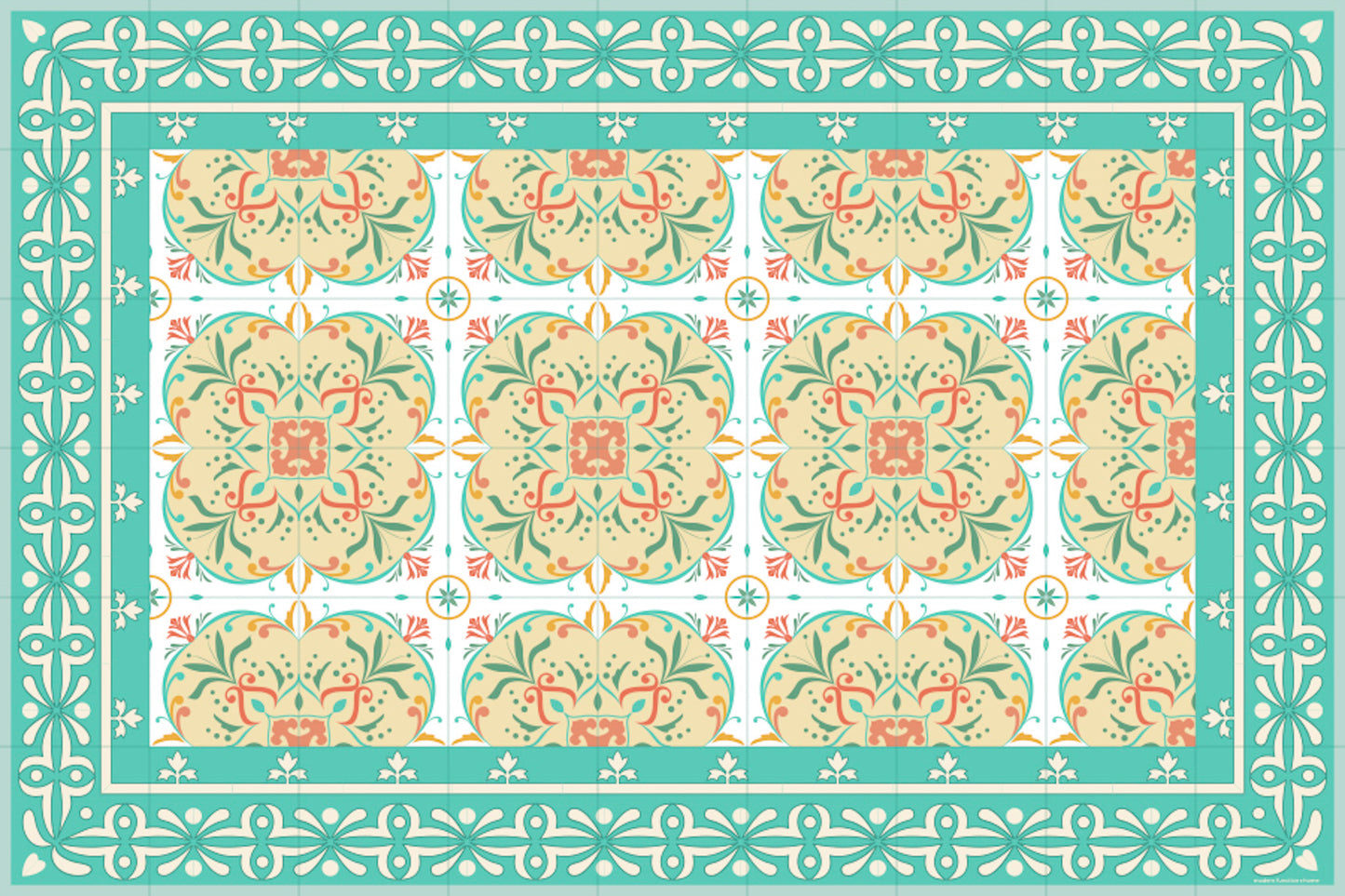 Kitchen Mat 2x3' - Aquamarine / Rose Tile