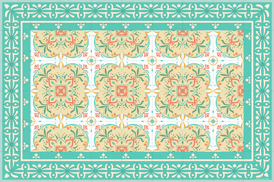 Kitchen Mat 2x3' - Aquamarine / Rose Tile